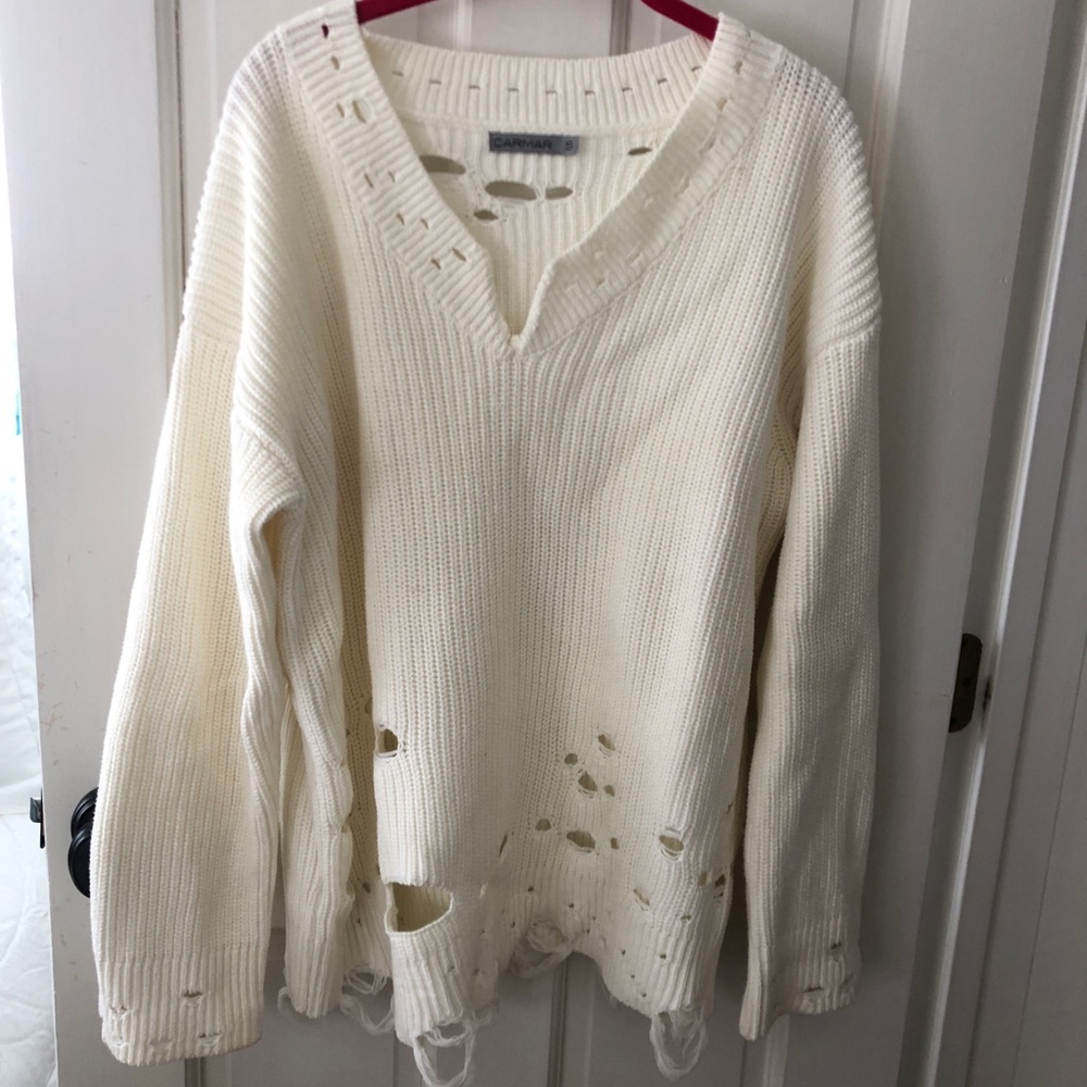 Cream ripped sweater